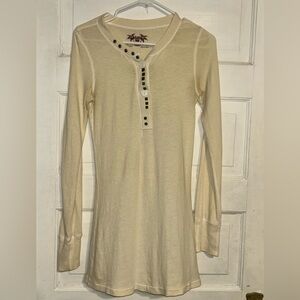 Free People Cream long sleeve tunic, short shirt dress, size M
